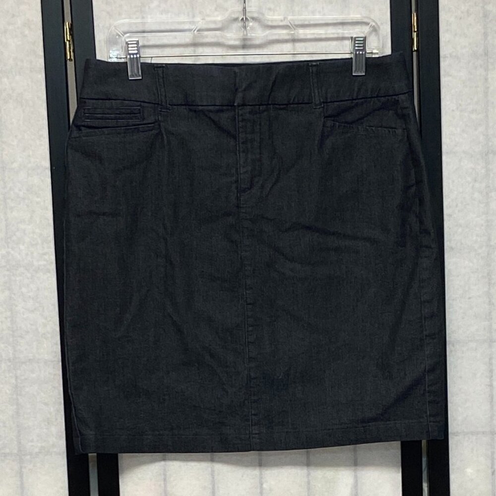 JM Collection Black Denim Pencil Skirt 10 High Rise Stretch Classic Work Chic